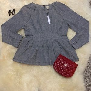 NWT Modern Vintage black gingham peplum blouse L